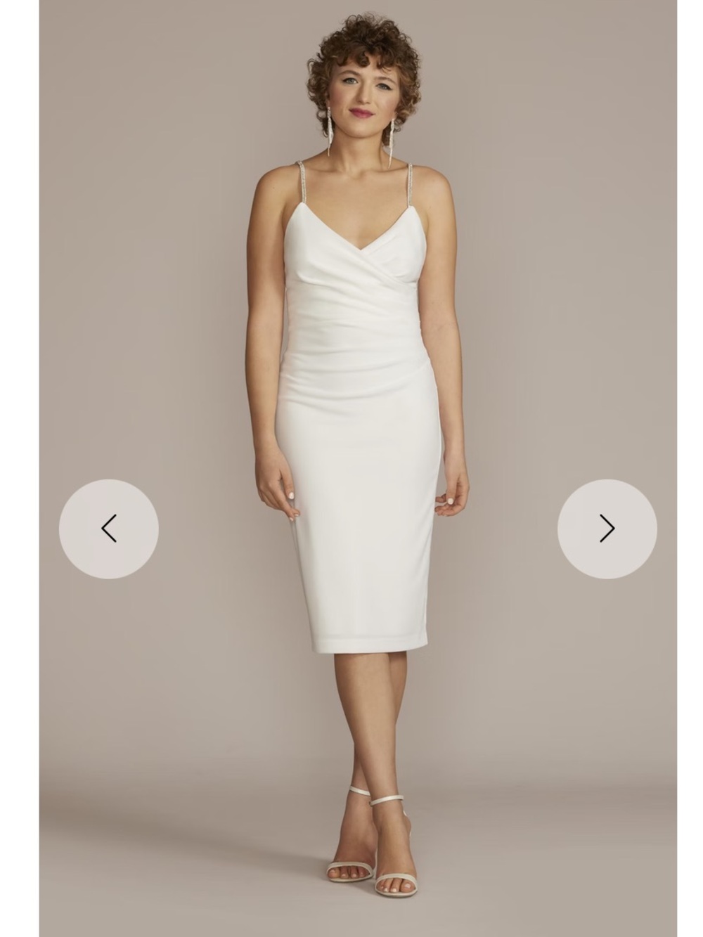 NWT V-Neck Draped White Crepe Slip Dress with Beaded Straps